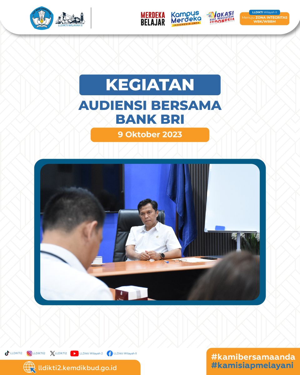 LLDIKTI2's tweet photo. Halo #dulurlldikti2 Pada hari senin tanggal 9 Oktober 2023, Kepala LLDIKTI Wilayah II Prof. Dr. Iskhaq Iskandar, https://t.co/8EXlm9ouQ8 berserta Kepala Bagian Umum Fansyuri Dwi Putra S.E., https://t.co/VTgQBKwDnI dan Bendara LLDIKTI Wilayah II Dessy Susanty, S.E., M.M. https://t.co/x2rDPXyWxF