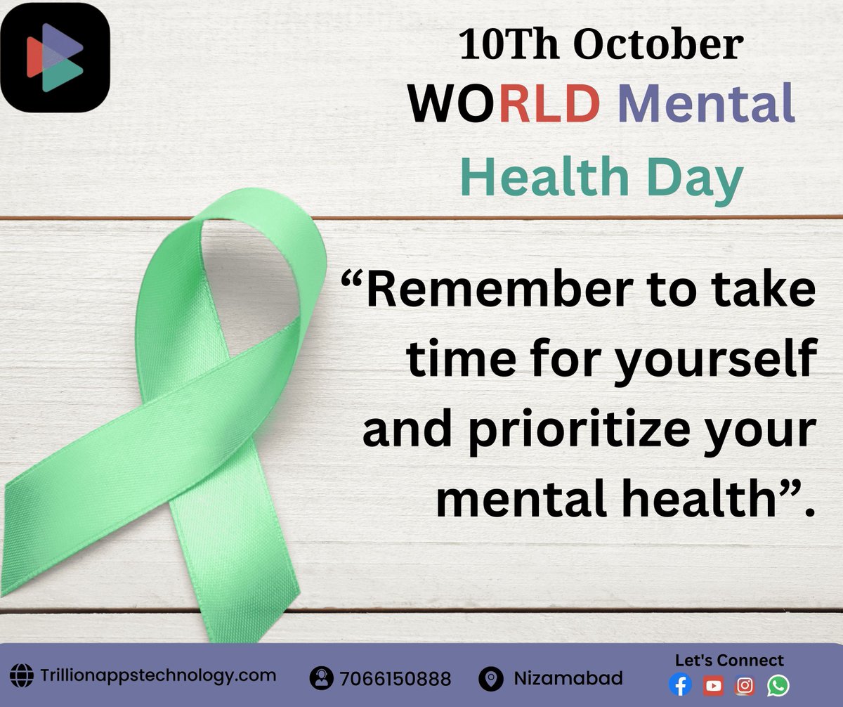 Trillionapps's tweet photo. World Mental Health Day, observed on October 10th each year, serves as a global reminder that mental health is as vital as physical health and deserves our unwavering attention. It's a day when compassion and understanding take center stage. https://t.co/aEU4I0bNzH