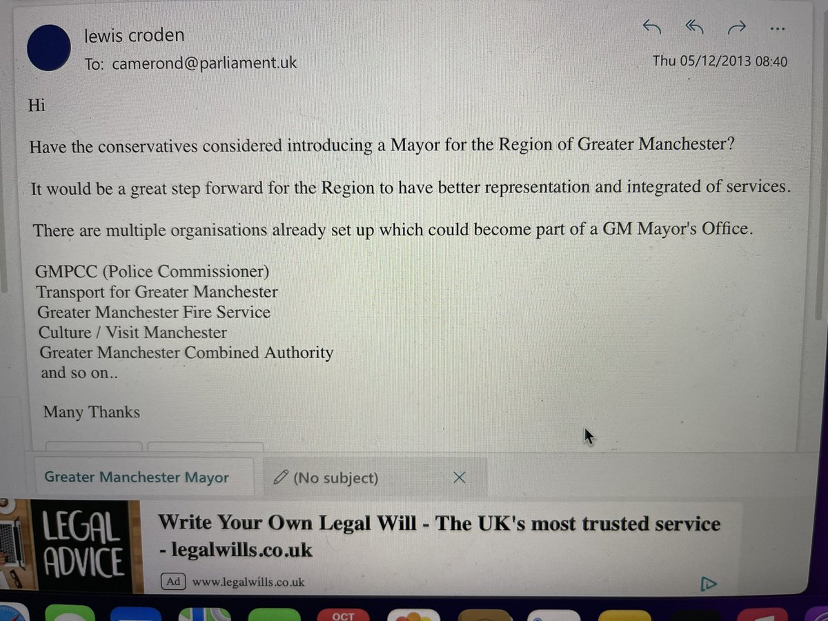 Ten years ago I contacted @David_Cameron about creating the position of @MayorofGM.. @AndyBurnhamGM.