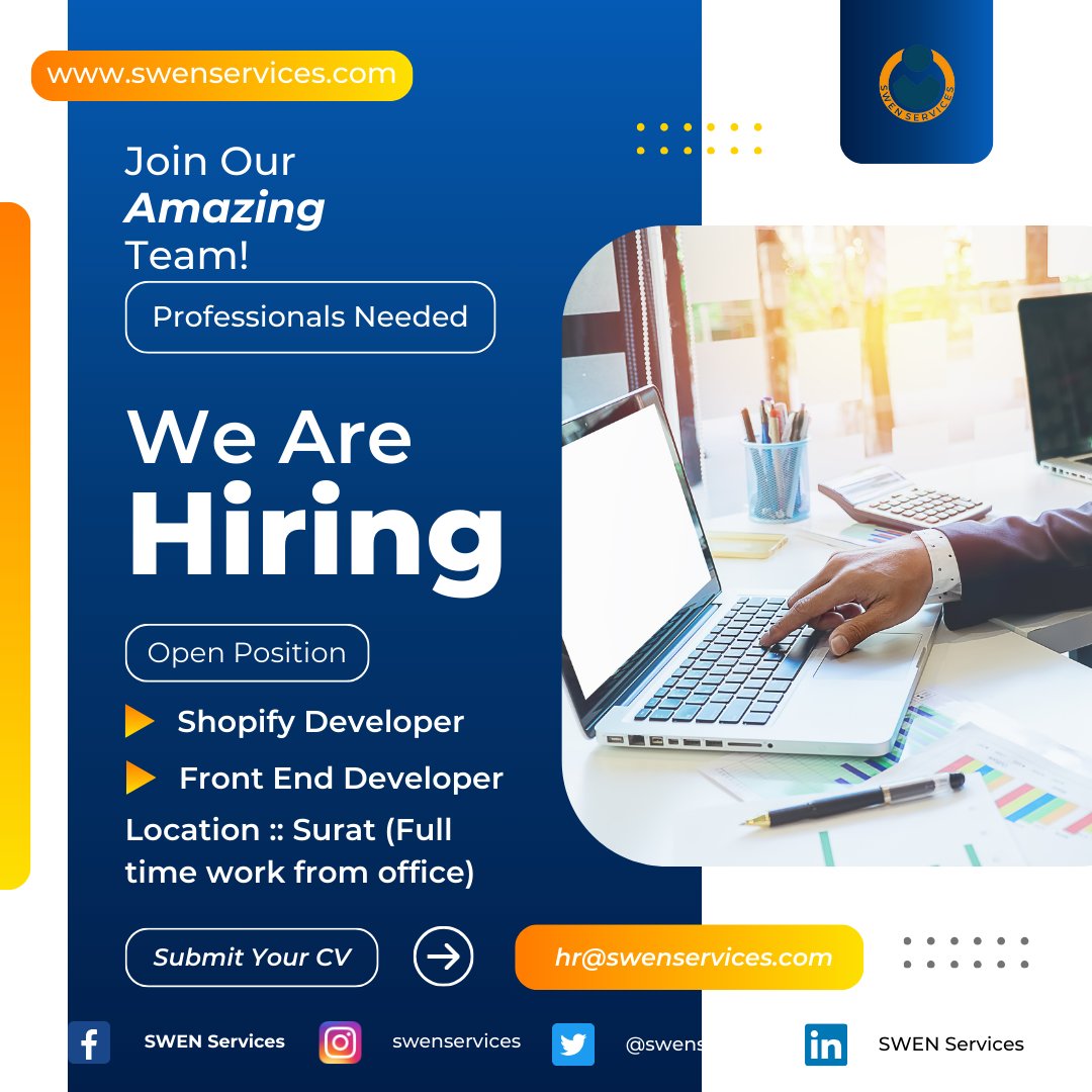 Swenservices's tweet image. #hiringalert
#suratitjobs #shopifydevelopers #frontenddeveloper #itjobsinsurat