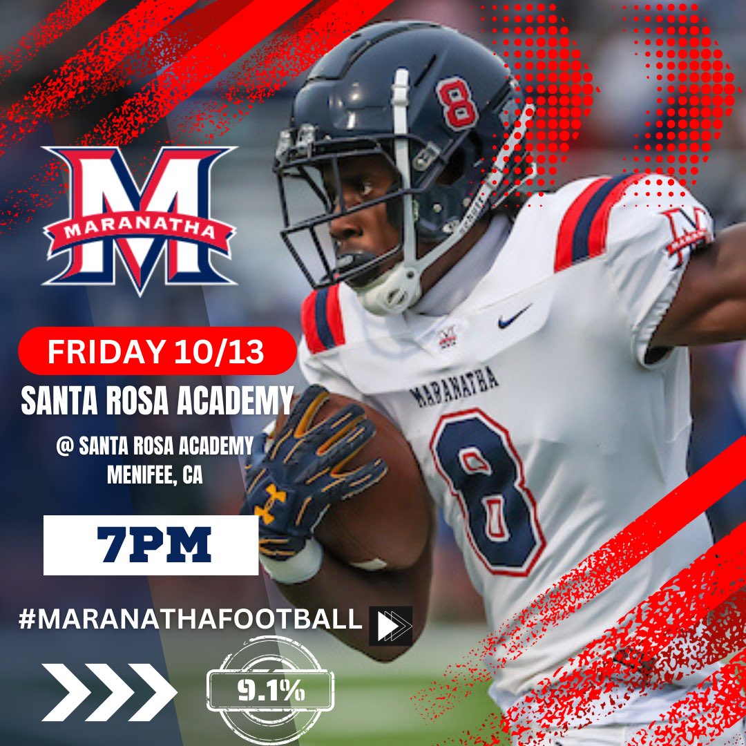 maranatha_fb's tweet photo. We are back‼️ After two weeks off, Santa Rosa Academy on Friday in Menifee. #maranathafootball🔵🔴⚪️📈 https://t.co/NgaI1R9LMX