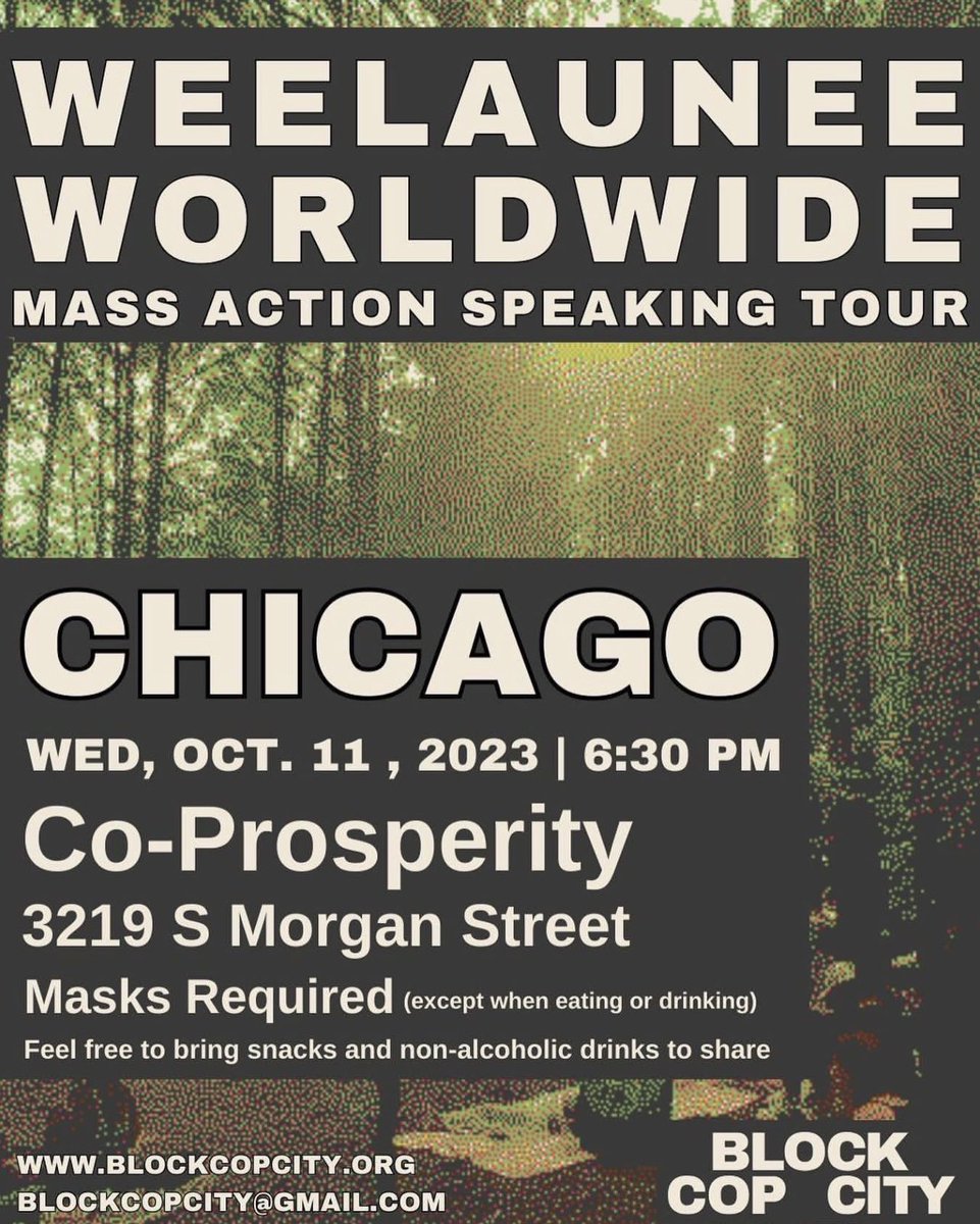 CHIforests's tweet photo. This Wednesday, come learn about the #BlockCopCity mass action next month in Atlanta and how you can get involved. https://t.co/XQoo6qsYW9