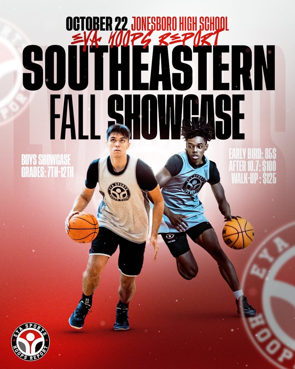 eyasportsd's tweet photo. EYA Hoops Report Southeast Showcase 

✅Media Coverage
✅Evaluators
✅College Coaches

📍Jonesboro HS
⏱10 am
🗓October 22nd 

🚨Limited Spots🚨

 🏀 Classes 2029 - 2024

🔒LOCK IN YOUR SPOT⤵️
https://t.co/MPBpG0tc9y

Lock 🔐 In Rate:  $85 
Early Bird 🦅 Registration until 10/8 https://t.co/roIsDNXTrh