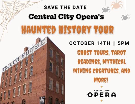 It’s spooky season👻 
Venture to @ccityopera on October 14 for an eerie evening filled with ghostly histories, tarot readings, a cocktail hour, and more!  Learn more at centralcityopera.org/hauntedtour

#halloween #hauntedcolorado #centralcity #tellerhouse #ghosttoursdenver
