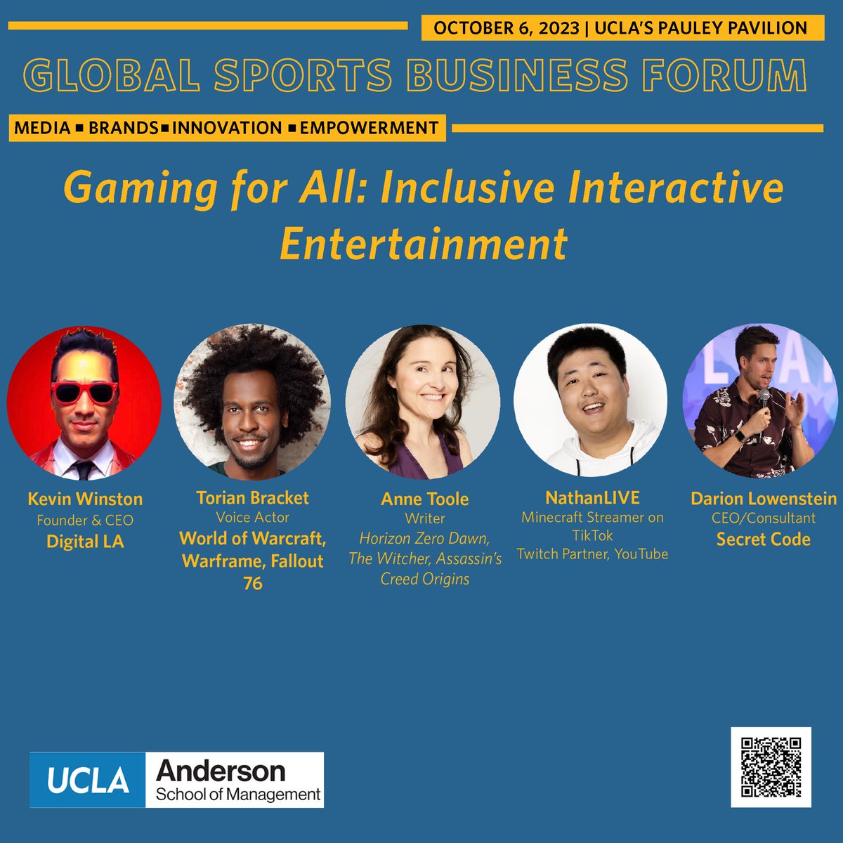 Fun to moderate the Gaming for All panel at UCLA's <a href="/uclaanderson/">UCLA Anderson School of Management</a> Sports Business Forum. Thanks speakers for sharing your insights! <a href="/amely/">Anne Toole</a> <a href="/DarionL1/">Darion</a> <a href="/TheNathanLIVE/">NathanLIVE 🚀</a>