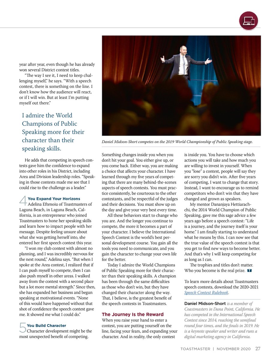The true value of the speech contest is that
you get to find new ways to become better.
The trophies and titles don’t matter. Who you become is the real prize 📷
Find out more in the article below.
#TipTuesday
#publicspeaking
#toastmasters