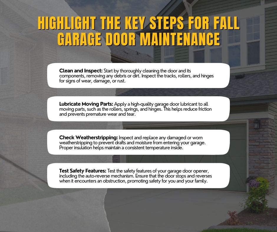 🍂🏠 Fall is the perfect time to give your garage door some TLC! 🚪✨ Here are the key steps for fall garage door maintenance: Prepare your garage door for the season ahead and keep it running smoothly! 🍁🔧 #GarageDoorCare #FallMaintenance #HomeImprovement