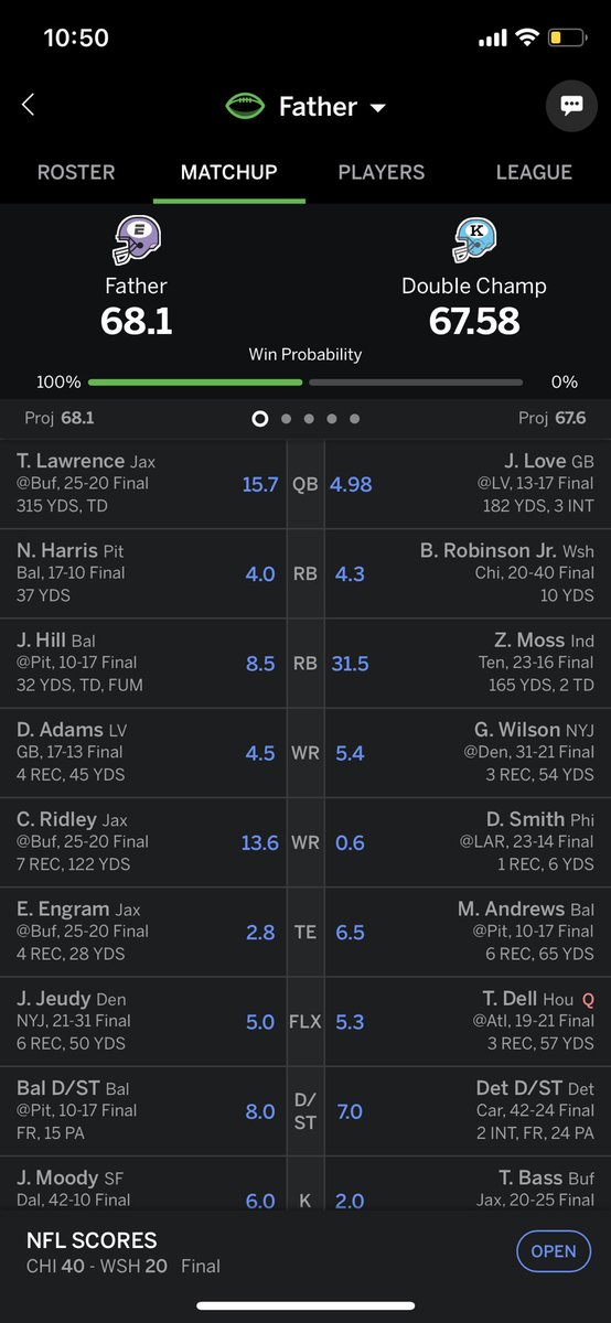 Cunkdaddy's tweet photo. Won 2 fantasy games on the last drive of the #MNF game tonight:

🏈 Pass caught by Patrick Taylor on the 7th to last play of the game. Won by ~1.5 (PPR)

🏈 Jordan Love throws interception on last play of the game. Won by ~1 (Non PPR)

#Packers #Raiders https://t.co/dEE3yk30pZ