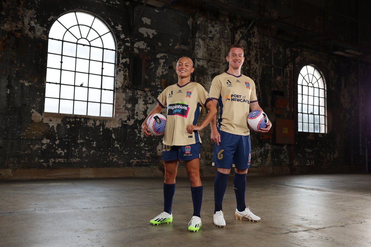 NewcastleJetsFC's tweet photo. 2023/24 Season launched! 🚀

Brandon O'Neill and Libby Copus-Brown represented the Jets earlier today at the A-Leagues season launch in Sydney. ✊

#BondedByGold https://t.co/SaYQN2DUFj