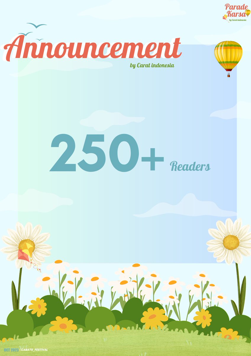 CARATS_Festival's tweet photo. PARADE KARSA ─

─ Standing applaus buat antusias yang luar biasa 👏

Sudah ada 250++ readers yang bergabung dengan parade karsa lohh, apa kamu ga mau join? 
PO1 :https://t.co/cF7DEkpvNO

Check author line up👇
BxB :https://t.co/L8caOLa8Dz
BXG :https://t.co/3TtNGI1180 https://t.co/pNZ3JaiUNz