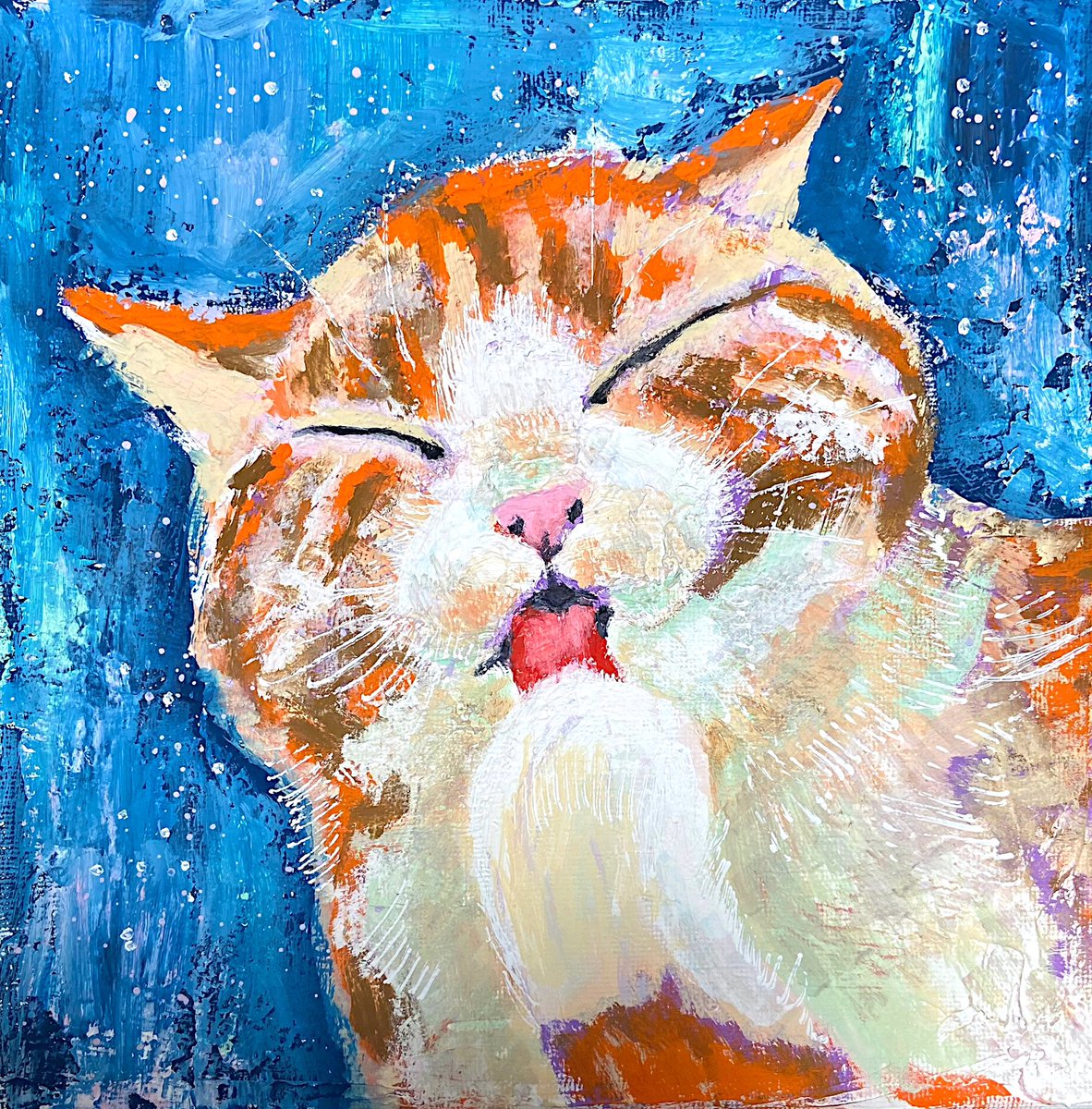 「久しぶりにアクリル絵の具でにゃんこを。#猫 #アクリル絵の具 #絵柄が好きって人」|tabino.のイラスト