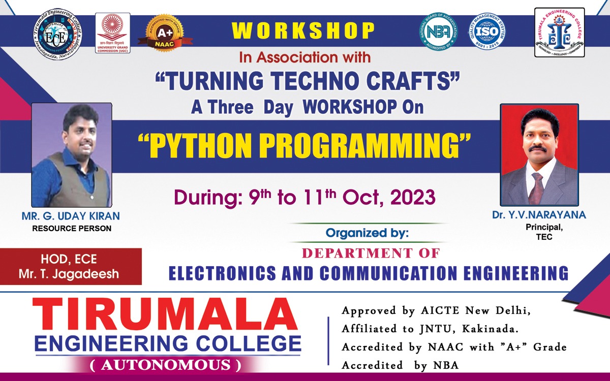 tecnrt's tweet image. Inauguration of A Three Day Workshop on #Python_Programming in Association with #Turning_Techno_Crafts Organized by Department of ECE During:09th to 11th October, 2023