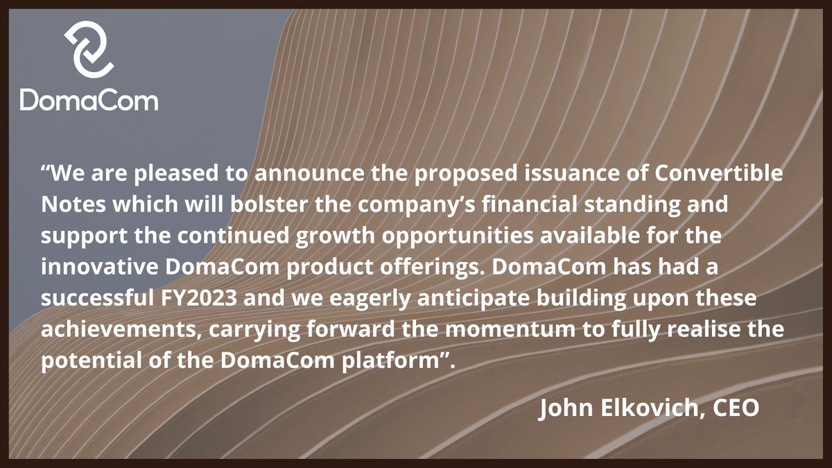 DomaCom (ASX:DCL) has announced a capital raise of up to $6 million through the issuance of convertible notes | ASX announcement: announcements.asx.com.au/asxpdf/2023101… #DCL