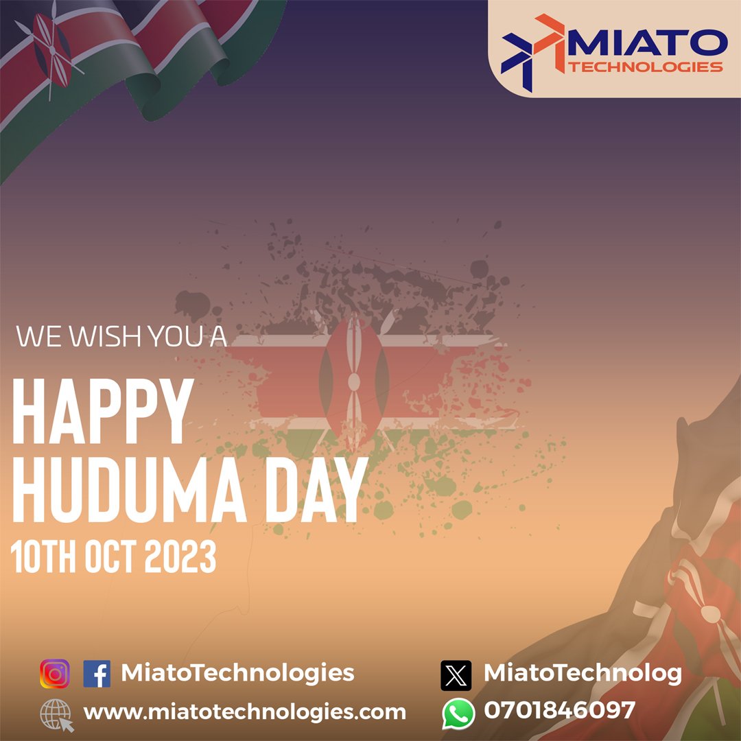 Warm wishes from us to you.A day it reminds us that service to the community towards greater achievement is a collective responsibility that we should all take part. 

From MIATO Technologies we encourage and wishes you a Happy Huduma Day.

#HappyHudumaDay
Mike mondo maina njenga