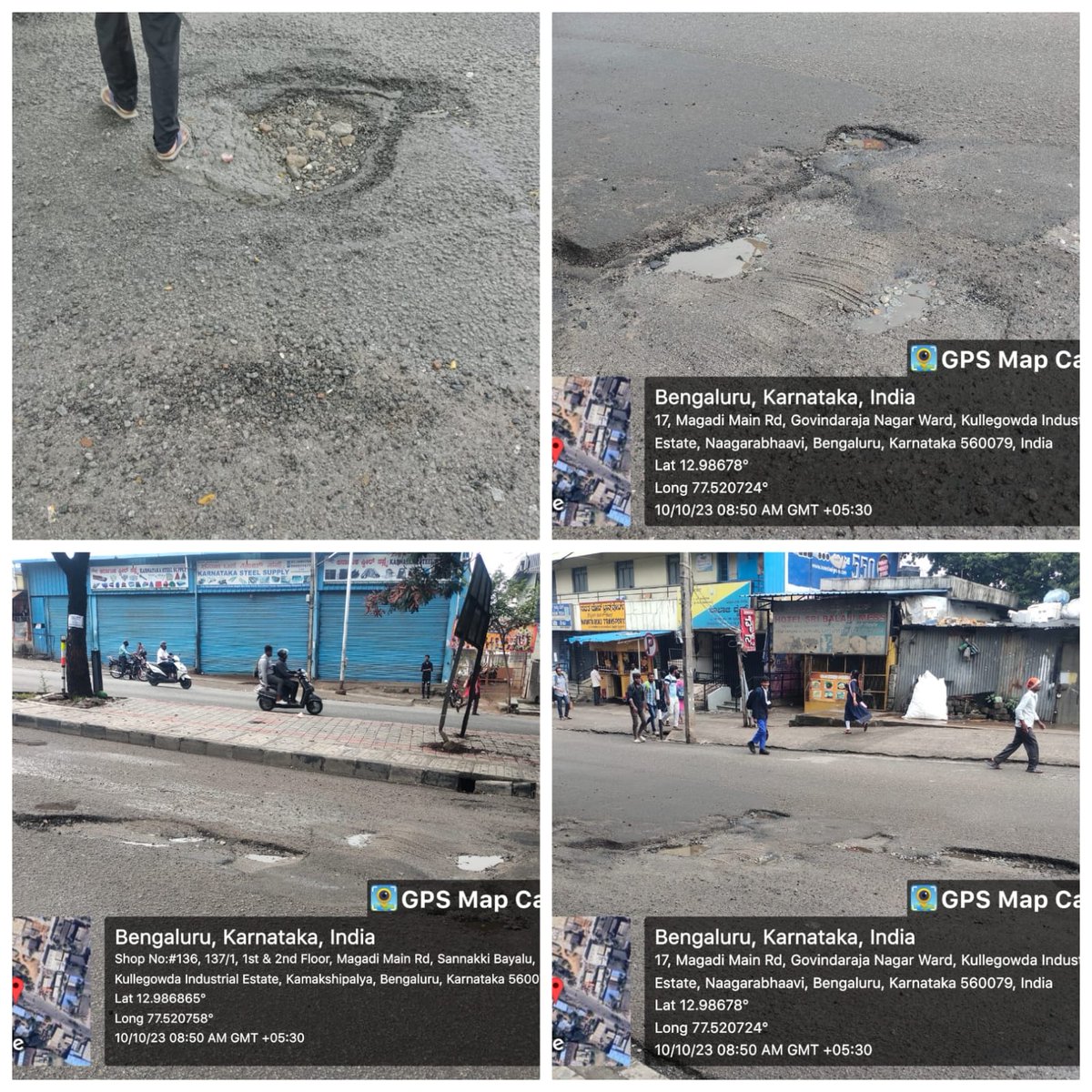 Public Notice: Due to heavy rains pot holes have increased. Ride safely esp two wheeler; Wear helmet; be alert while changing lines to avoid pot holes; Avoid two wheelers in water logged roads. @blrcitytraffic @DCPTrWestBCP;@Jointcptraffic