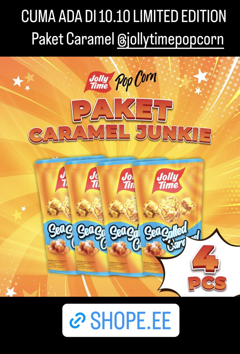 shope.ee/20Tum3pgHn?sha…

#ShopeePromo1010 #ShopeeID #Popcorn #jollytime #caramel