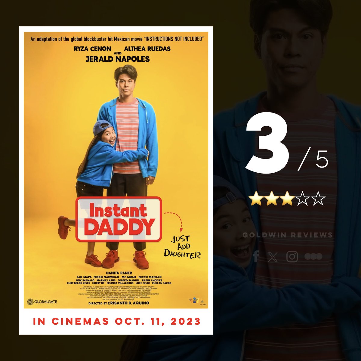 “This movie can make you smile, laugh and cry in an instant.”

Instant Daddy (2023)
Directed by: Crisanto Aquino

Philippine adaptation of Mexican film “Instructions Not Included”

- A MOVIE REVIEW THREAD -

#JeraldNapoles #AltheaRuedas #RyzaCenon #DanitaPaner #InstantDaddy