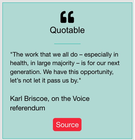 'The work that we all do – especially in health, in large majority – is for our next generation. We have this opportunity, let's not let it pass us by' – @briscoe_karl @NAATSIHWP in 👉 croakey.org/aboriginal-and… #VoiceToParliament