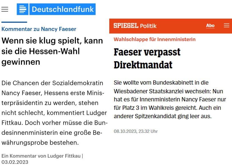 Selbst die ganze Schützenhilfe der staatstreuen Propagandamedien hat Nancy Faeser nicht geholfen. Die Menschen in diesem Land scheinen langsam zu verstehen, was hier abläuft.

Mehr unter: t.me/nachrichtenpor…