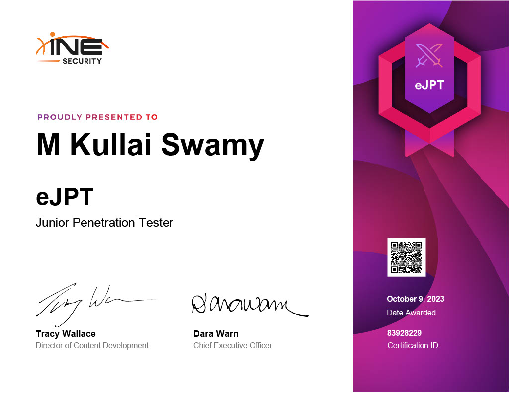 Kullai12's tweet image. Successfully Completed eJPTv2(eLearn Security Junior Penetration Tester v2) @INEsecurity
Thanks, @HackerSploit for good Explanation I Enjoyed it...
Link: certs.ine.com/12d1cd44-7ddb-…
#vulnerability #ine #elearnsecurity #ejptv2 #ejpt #penetrationtesting