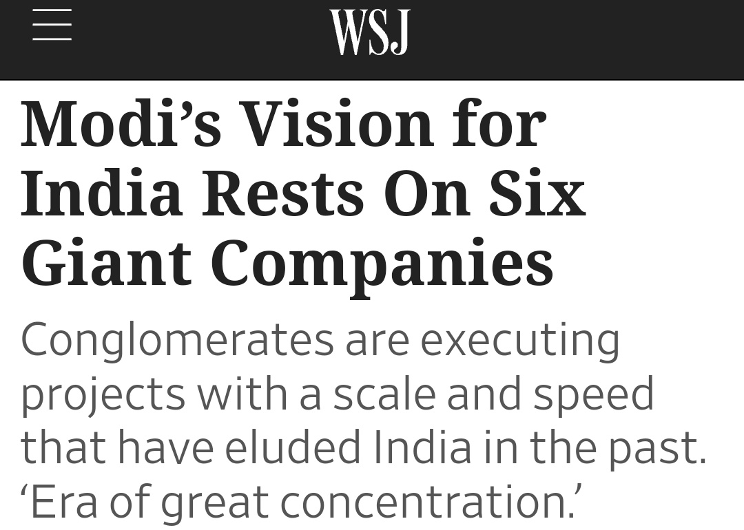 Modi's Vision for India Rests On Six Giant Companies - WSJ