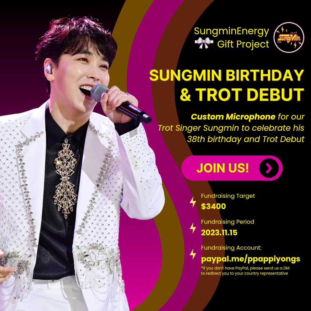 mings_team's tweet photo. ⚡️ @SungminEnergy fancafe ⚡️ has updated the Gift Project! 🎁

The project will focus on the custom microphone 🎤
Please check the photos for more details!

Current donation status: 51% 🩷

🎯 Target Amount: $3,400 (4,561,000원)
🗓 Fundraising Period: ~2023.11.15
🌐 Fundraising Account: https://t.co/sNHqpAs9mq
*If you don't have Paypal, please contact our donation representatives 🤍

Thank you to everyone who donated and shared the project!
Let's support our #SUNGMIN together 💛

@LIU_Sungmin #성민 #성민트로트 #트로트가수성민