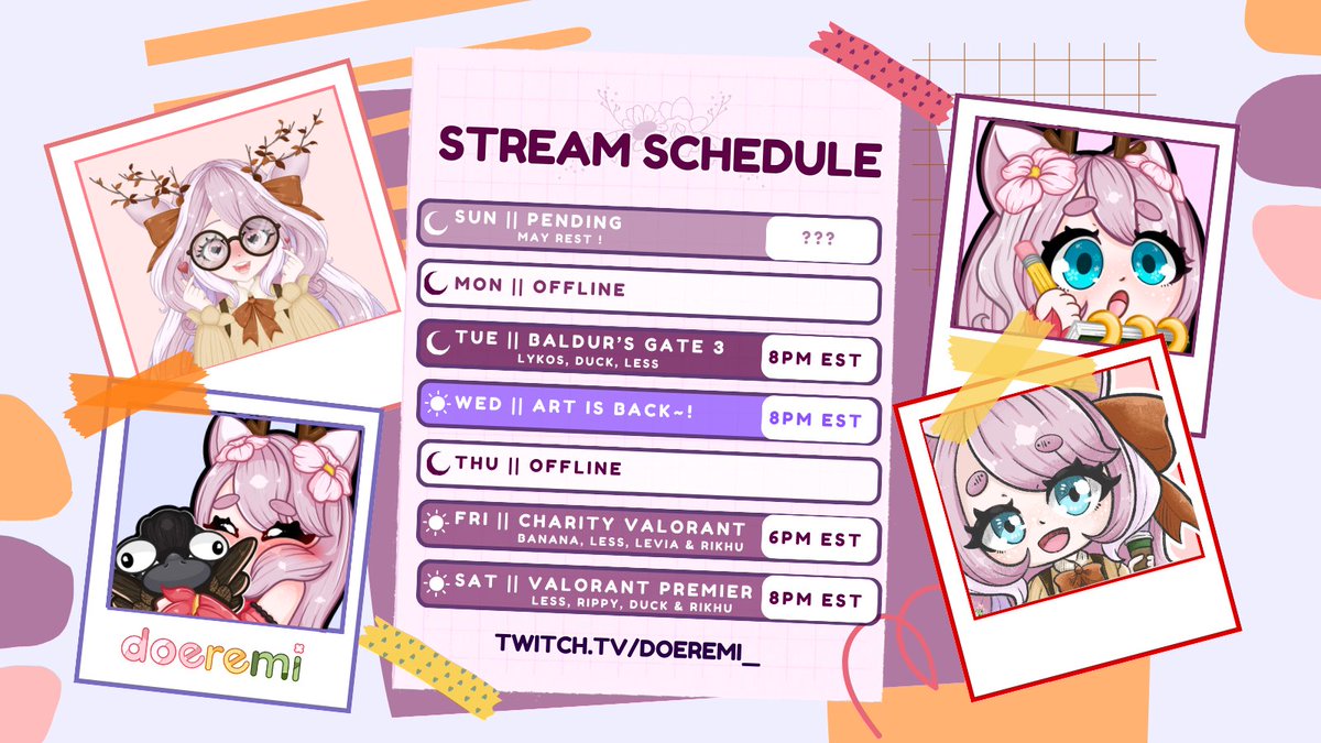 doeremi_'s tweet photo. 🎨🌸♡*⁠｡⁠. Oct 10 - Oct 15, 2023 .⁠｡⁠*⁠♡ 🌸🎨
___
HOWDY FOLKS~! Here is the schedule for this week. I may end up streaming a bit earlier on Wednesday depending on when my appointment gets out. 

Can't wait to see you there ♡

#Vtuber #StreamSchedule https://t.co/DADcLV21E2