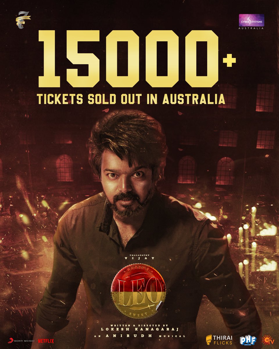cybersystems_oz's tweet photo. #Leo Hunting Boxoffice 🔥

Heavy Booking! Book your tickets now!

More shows and theatres-on the way 💥
#LeoTrailer  #LokeshKanagaraj   #LeoFromOctober19  #LeoHindi  #Vijay  #LCU #leotrailerfromtoday  #LeofromOct19 #LeoThirdSingle @actorvijay
@Dir_Lokesh
@PharsFilm
@ThiraiFlicks https://t.co/snS3aHrgUW