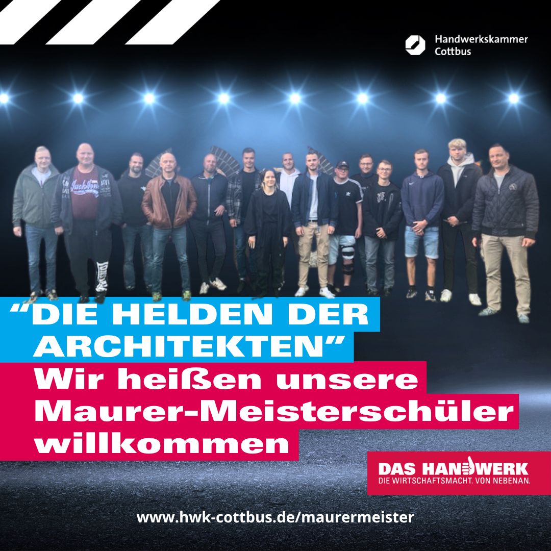 HWKCottbus's tweet photo. "Los geht`s" sagten 15 angehende Maurer- und Betonbauermeister. 14 Männer und eine junge Frau begannen heute ihre #Meisterschule. Wir wünschen euch immer viel Spaß und maximale Erfolge bei den Prüfungen. Ihr werdet den Lehrbauhof rocken😎
https://t.co/c6svrOXoIa
#maurer https://t.co/LvFkNu8xjI