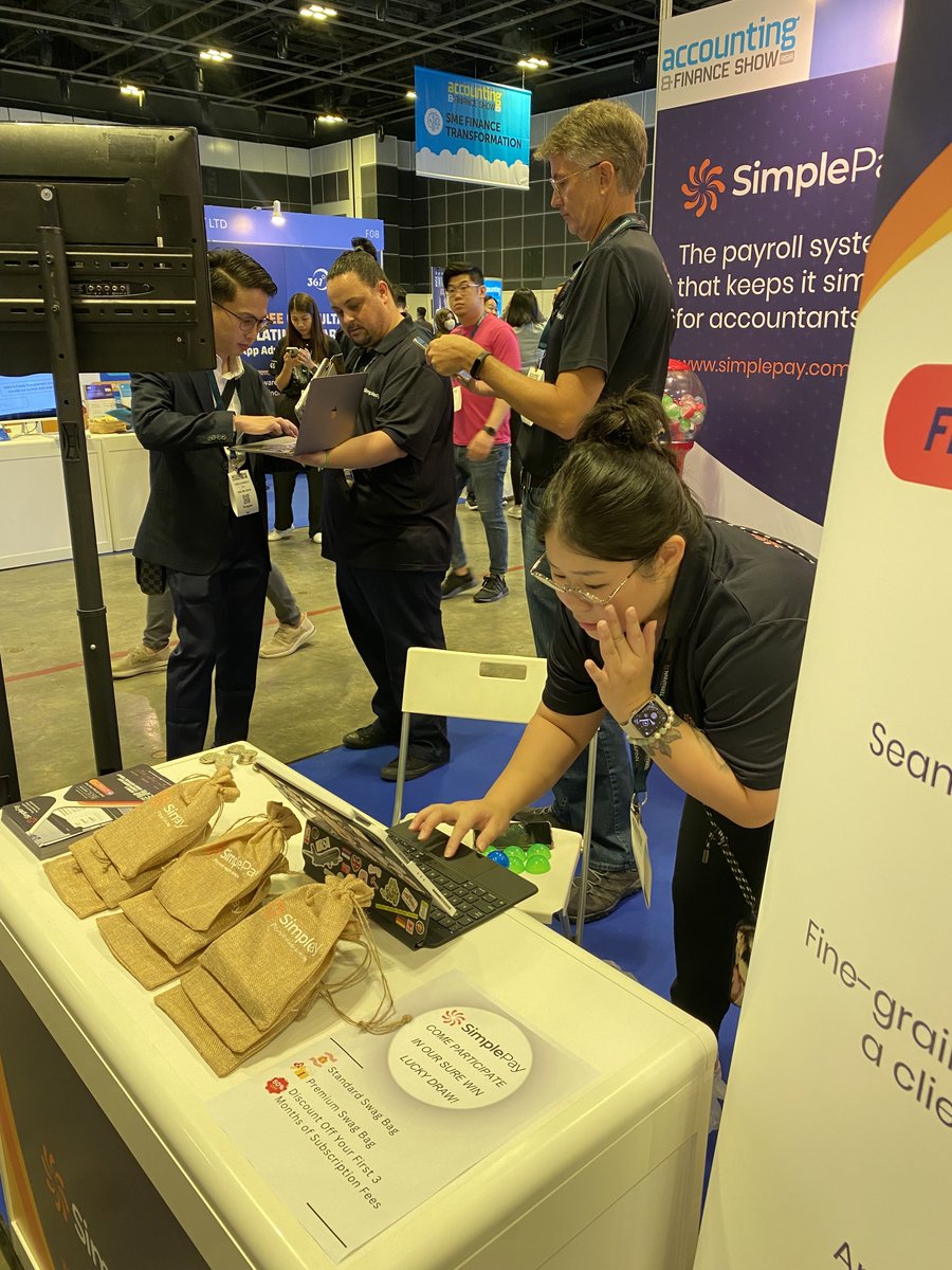 SimplePay's tweet photo. Our team is ready to chat, answer your questions and connect with you at the Finance and Accounting Show Asia! Come say hi, explore our latest innovations and share your thoughts with us. We can't wait to see you there!

#AFShowAsia #Singapore #payrollsoftware https://t.co/xhnAXf3Txb