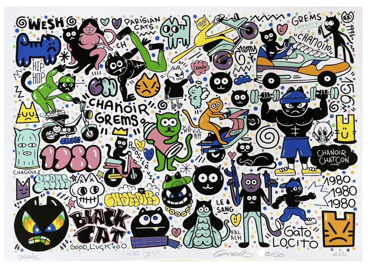 funny_video_pic's tweet photo. https://t.co/qsVCXxSsTD
Wesh Cat Serigraph Print by Chanoir x Chacon x Germs
#animal #animalart #animals #animalsart #art #graffiti #streetart #2022 #8Color Serigraph #Animal #Beast #Bicycle & Bike #Black #Black Cat #Cat #Chacon #Chanoir #Creature #Dance #Dancing #Fine Art Pap... https://t.co/epE8NC4jBe