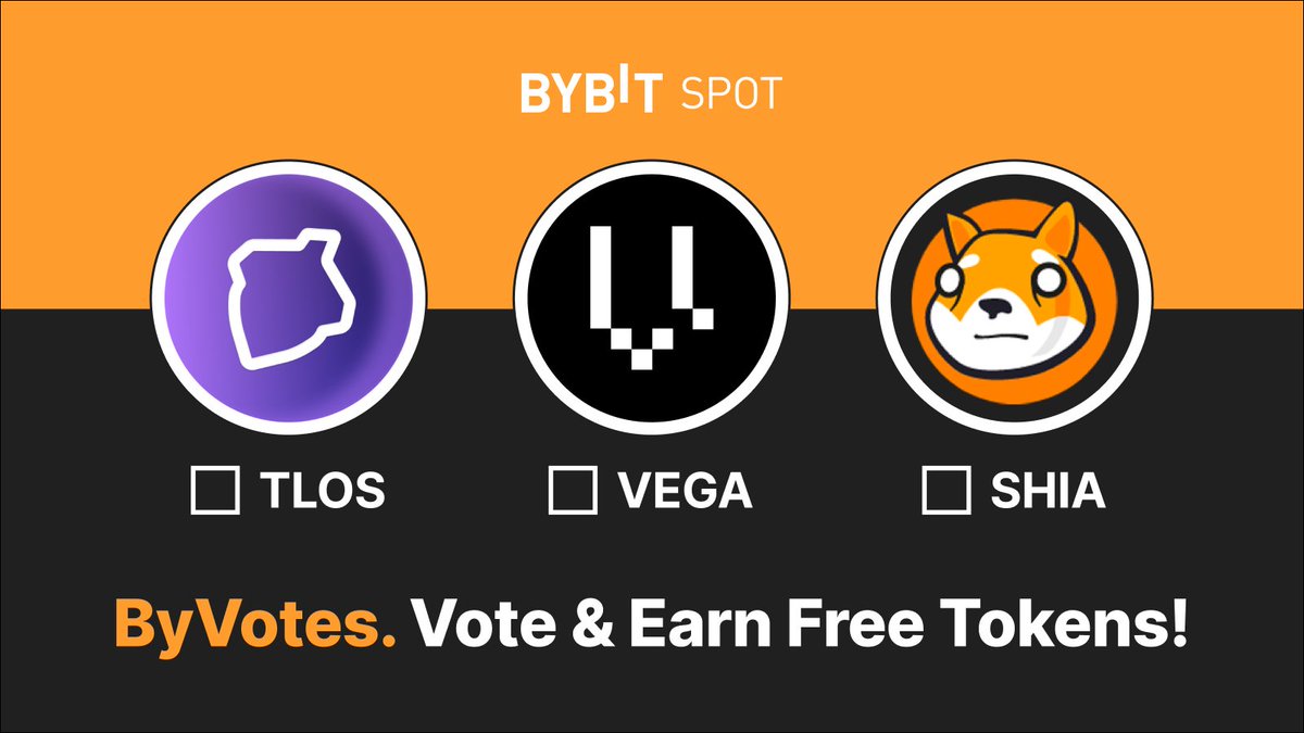 Bybit_Official's tweet photo. Excited for #ByVotes Chapter 17? 

Vote for your favorite listings and earn native tokens from the winning project.

🔸 $SHIA - 
@Shibasagaio

🔸 $VEGA - 
@vegaprotocol

🔸 $TLOS - 
@HelloTelos

👉🏻 Learn more: https://t.co/hyugFY1as8

#Bybit #TheCryptoArk #BybitSpot https://t.co/GzIDi8evGr