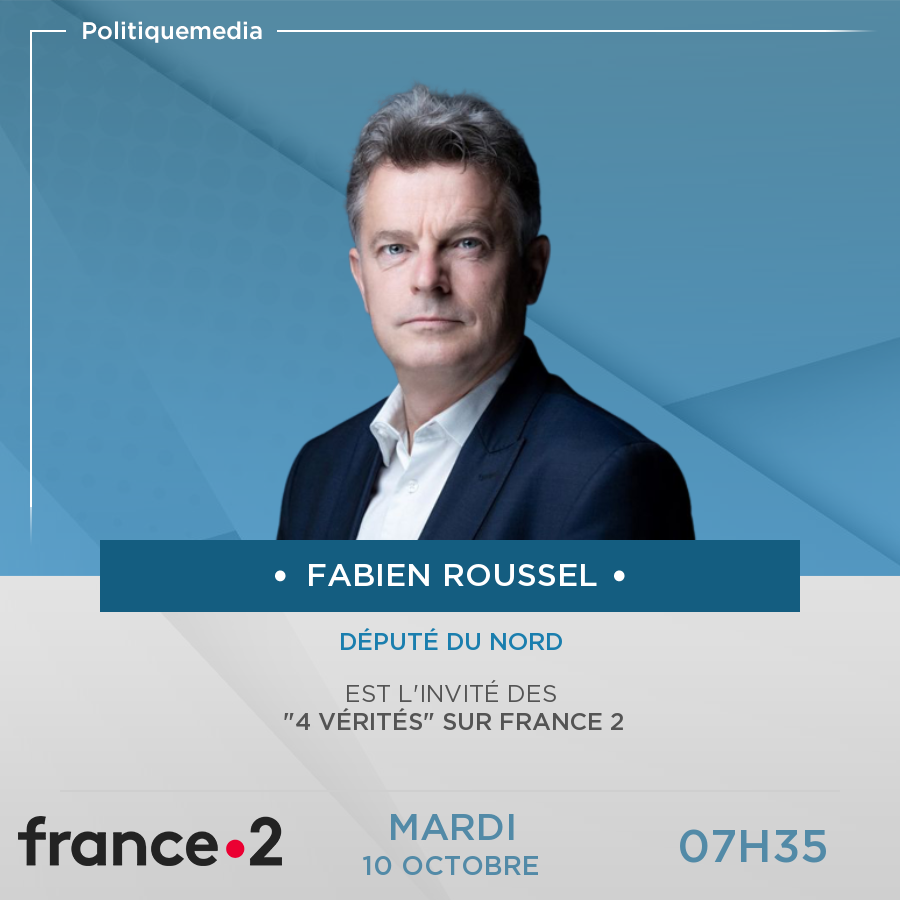 .<a href="/Fabien_Roussel/">Fabien Roussel</a> est, aujourd'hui mardi 10 octobre à 07:35, l'invité des "4 vérités" sur France 2 politiquemedia.com