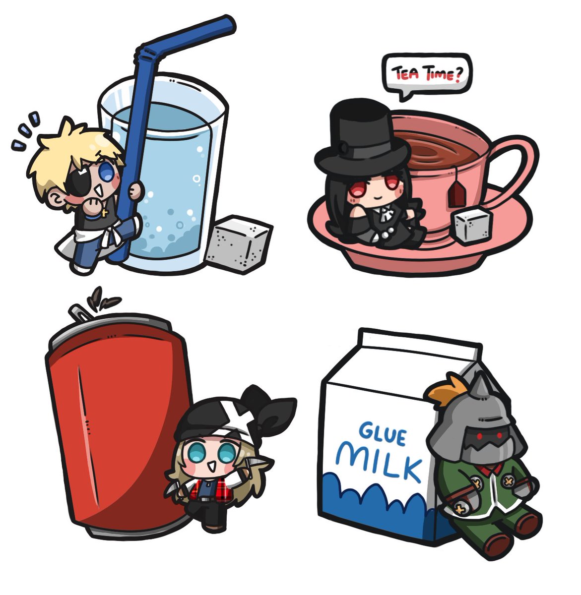 Guilty Gear -Snacks- Vol. 3;

Sugar Water Sin
Tea Time Testament
Axl Cola
Potemkin's GILK!

#GGST #GuiltyGearStrive #GGST_SI #GGST_TE #GGST_AX #GGST_PO