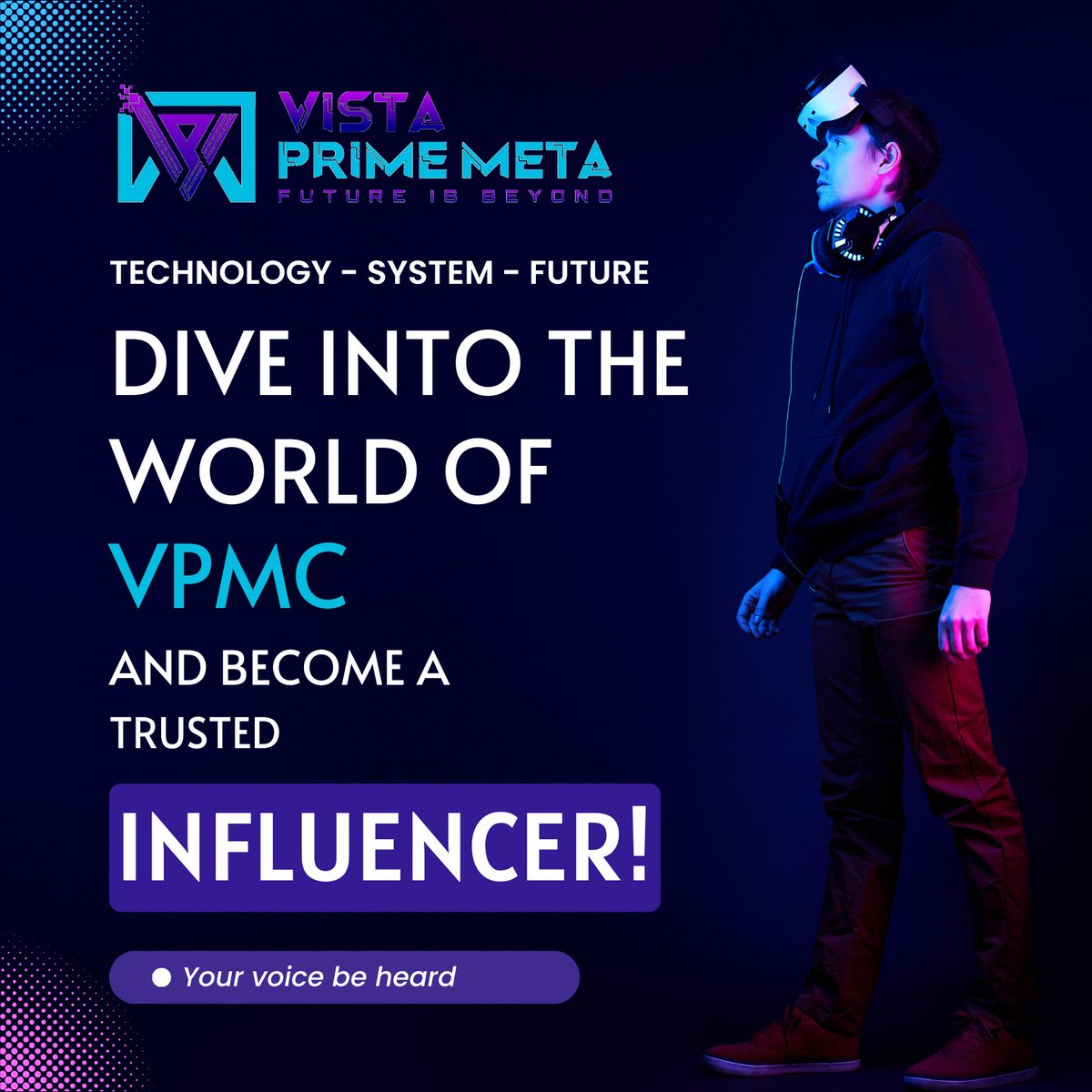 vistaprimemeta's tweet photo. Dive into the world of VPMC and unlock your potential to become a trusted influencer! 🌟 Join us on this exciting journey and let your voice be heard. #InfluencerMarketing #VPMC #VPMsmartchain #BlockchainEcosystem #VPMBlockchain #vpmbrowserWeb3 #NFT https://t.co/WQGgM9U0eO