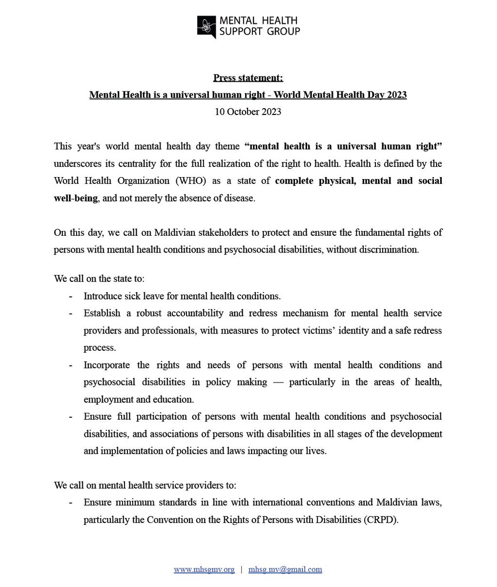 Mental Health Support Group MV tweet media