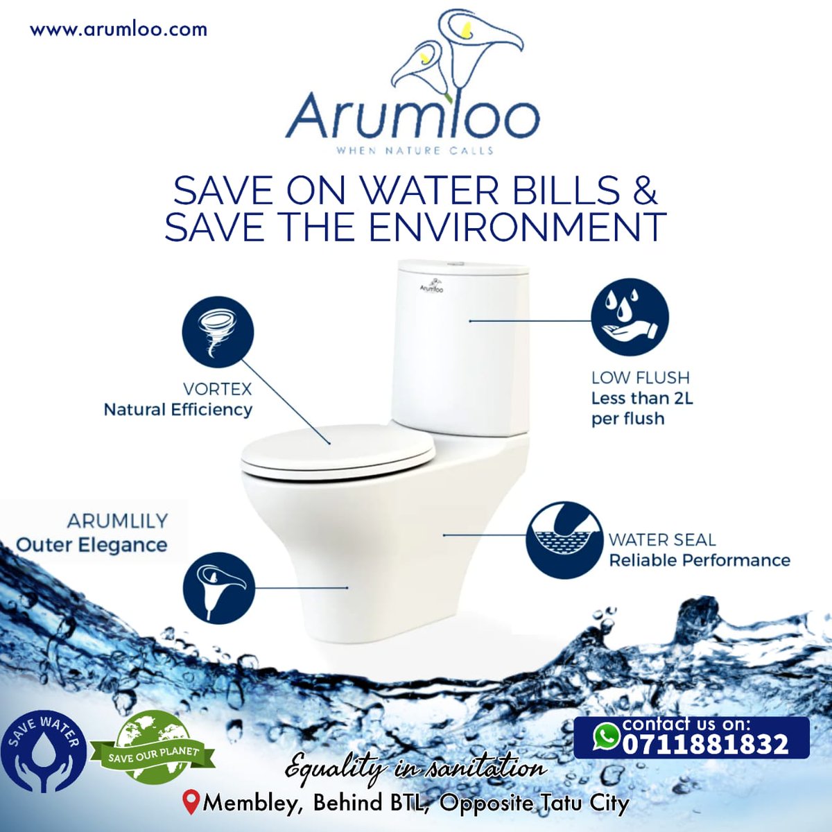 @BuildersCK Toilet usage account for 40% of water usage in home Eastleigh developers can adopt water saving toilets that save UpTo 70% water usage per flush reduces water consumption,water bills,power bills saves ground water usage 
#watermanagement
#flushon2ltr
#watersaving
#UtamaduniDay