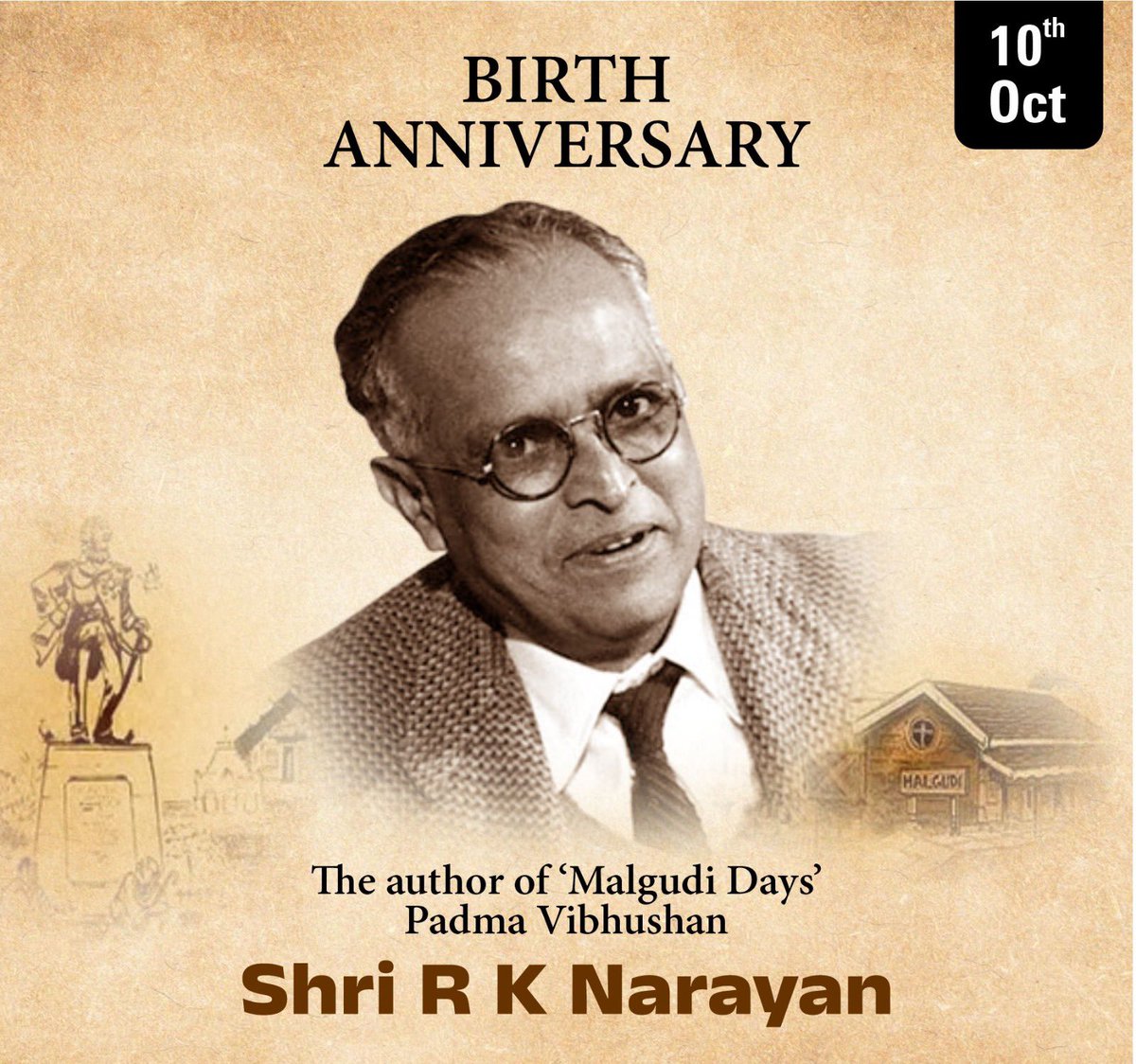 Padma Vibhushan Shri R. K. Narayan has a special place in the hearts of every literature enthusiast. His works continue to amuse and entertain people. My tribute to him on his birth anniversary

#RKNarayan