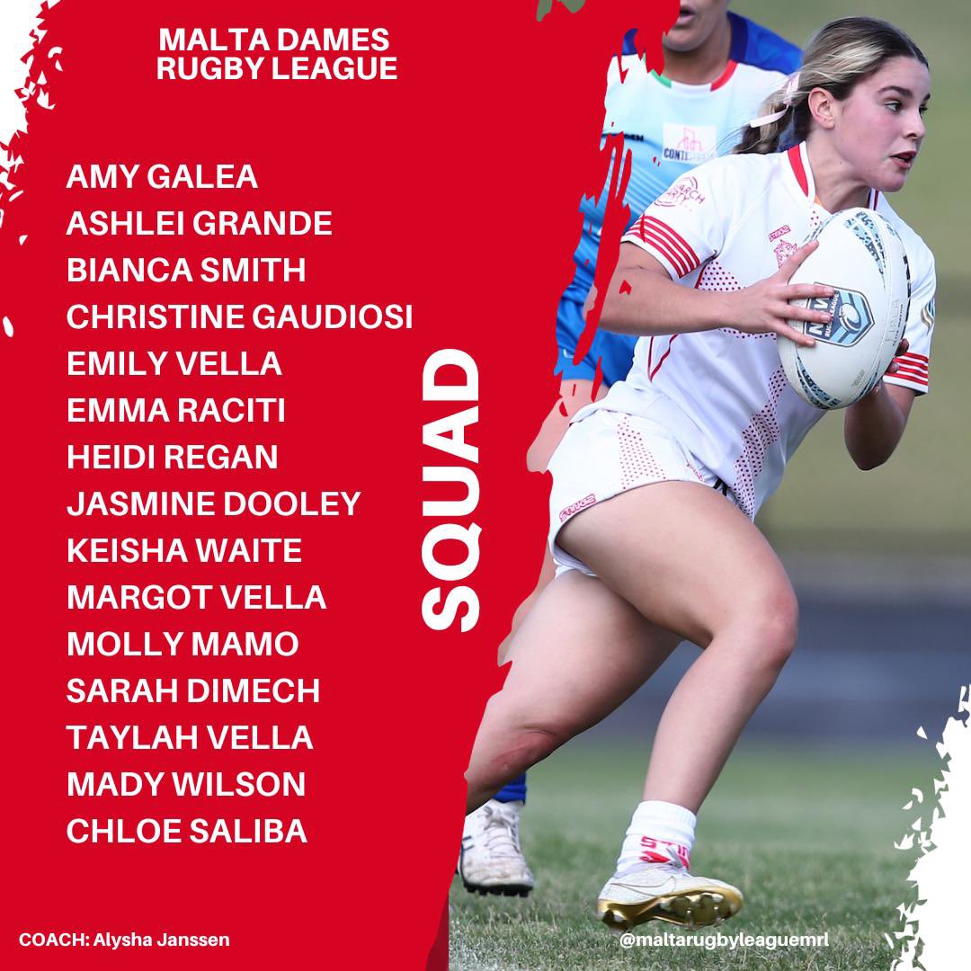 maltaRL's tweet photo. TEAM-LIST TUESDAY 📝 

Malta Dames head coach Alysha Janssen has named her squad to contest this weekends Harmony 9’s tournament in Shellharbour NSW before setting their sights on a second sanctioned International test match v Philippines on 28th October.

📸 credit: John Bonanno https://t.co/SZXv5zf5fl
