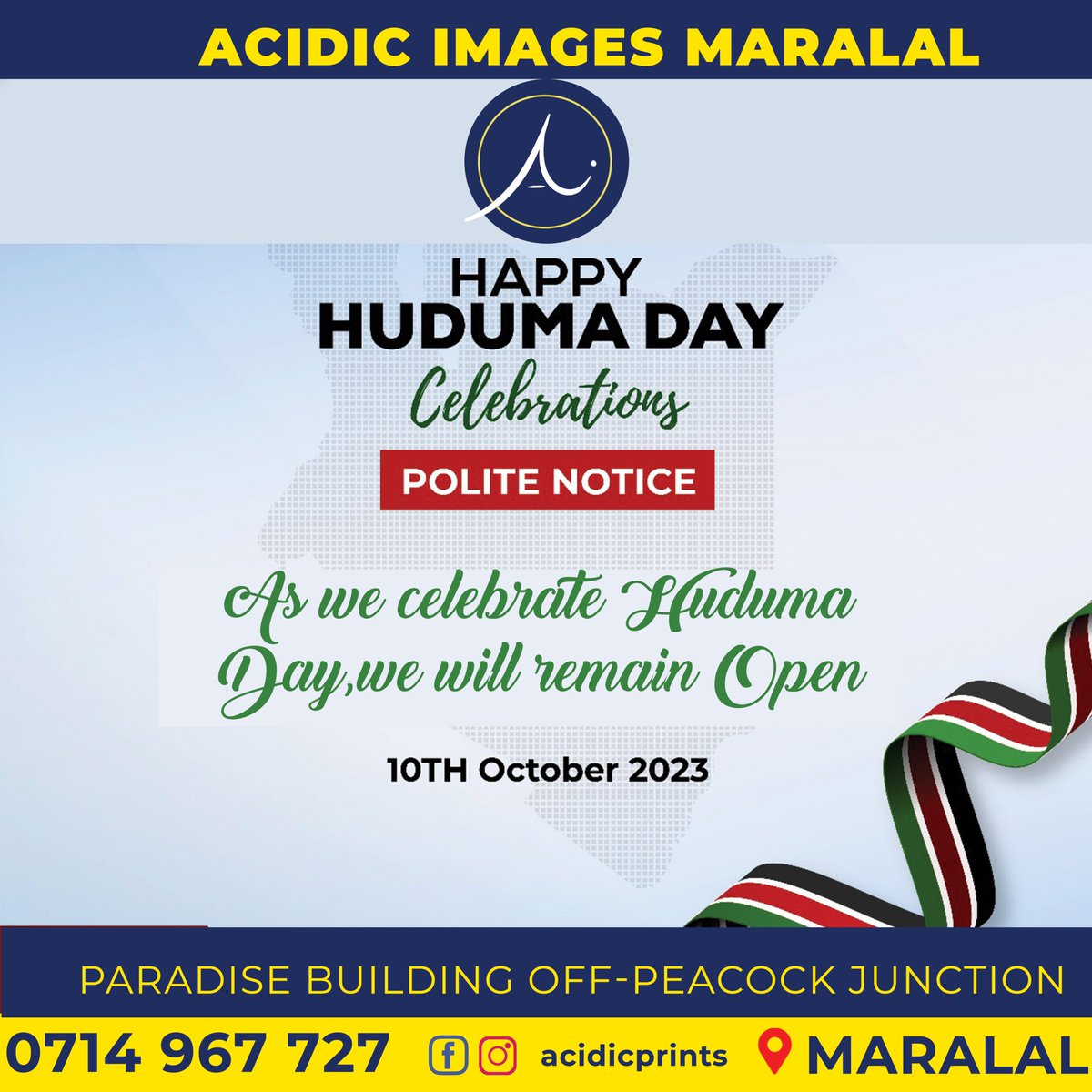 acidicimages's tweet image. Happy Huduma Day! 🇰🇪 We extend warm wishes to all our valued clients on this special day of celebration.  As we commemorate the spirit of service and unity, please note that we&apos;ll remain open to continue serving you. Thank you for being part of our journey! #HudumaDay #OpenForYou