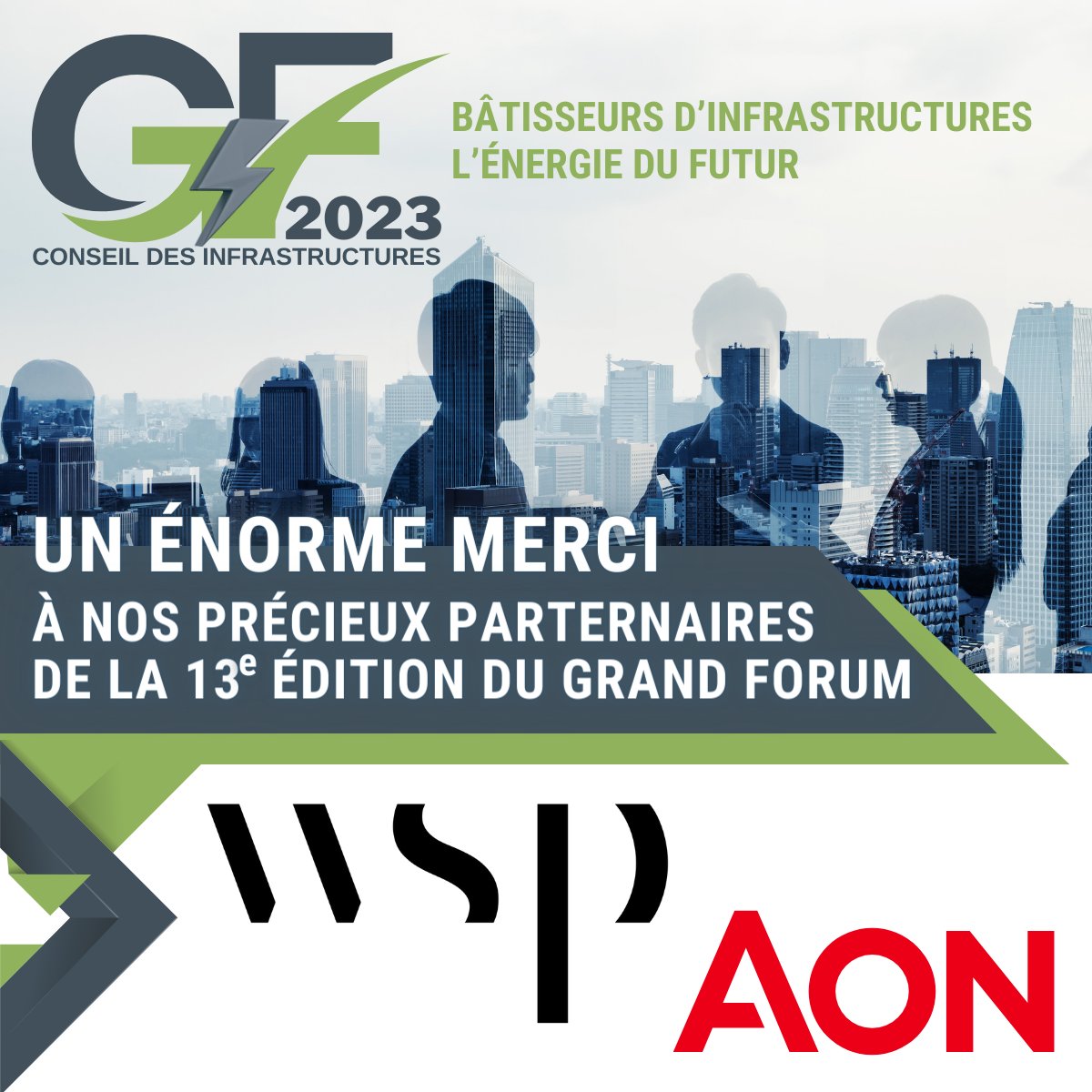 ConseildesInfra's tweet photo. 🙏"Un immense merci à nos incroyables partenaires ! @AonCanada  et @WSPCanada 
Votre soutien fait toute la différence.
Réservez vos places dès maintenant ! Places limitées : https://t.co/SOgKV0strx 
#grandforum #infrastructure https://t.co/QIP0XlXK6T