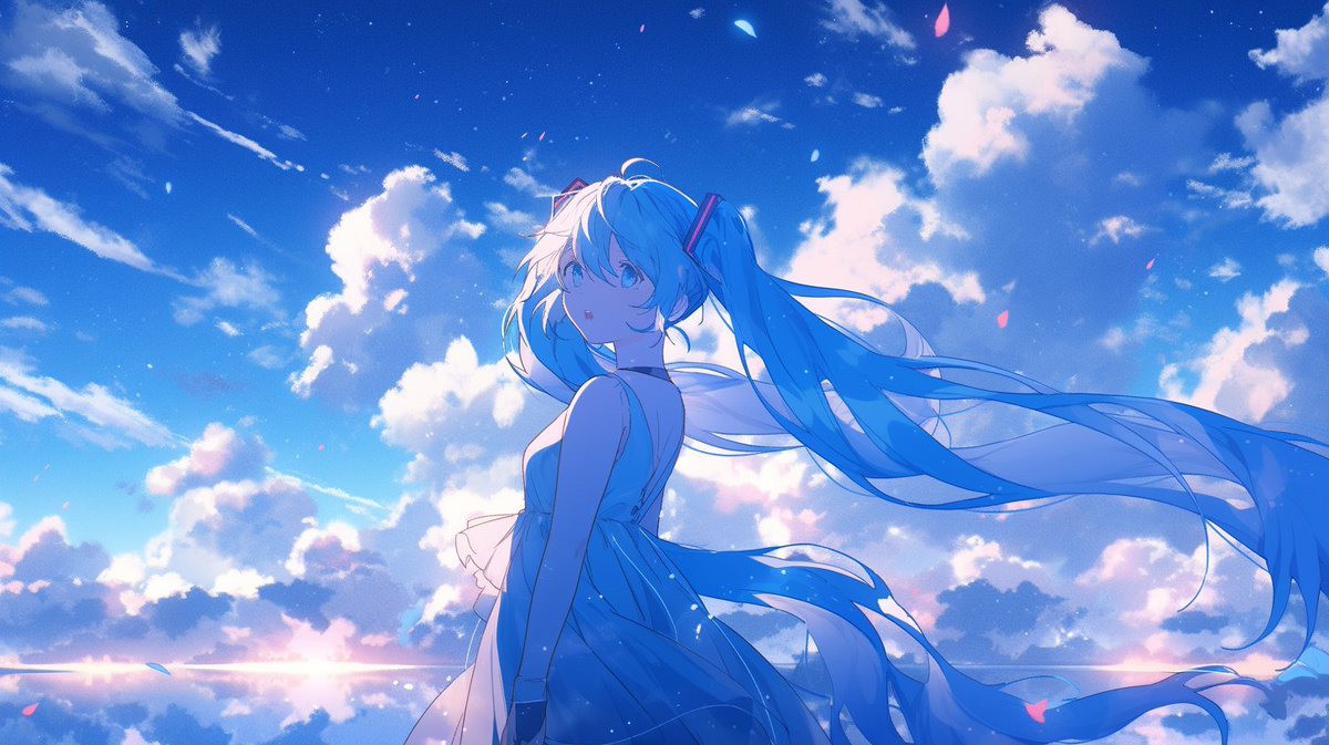 hatsune miku 1girl solo long hair sky cloud dress twintails  illustration images