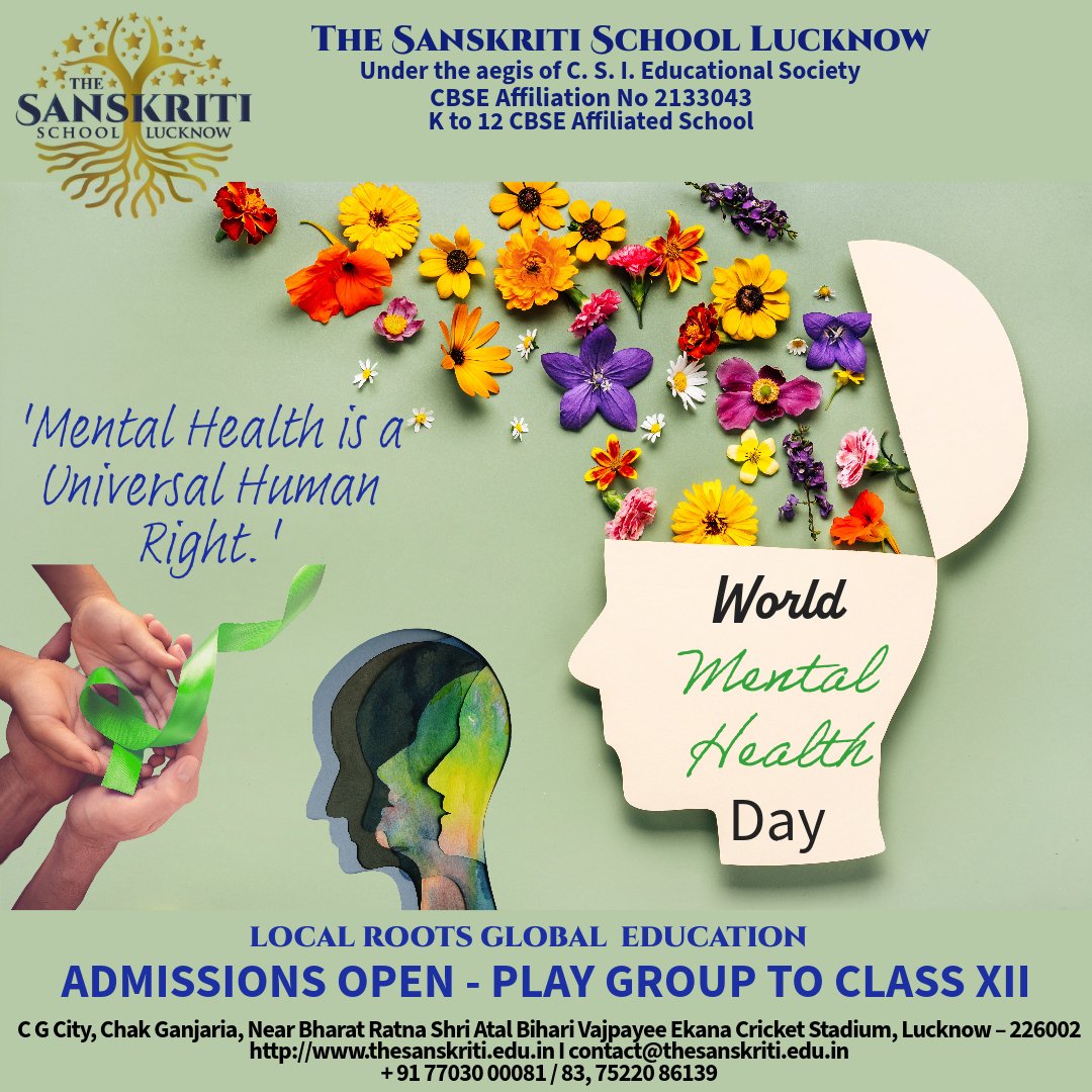 #thesanskritischoollucknow #WorldMentalHealthDay #lucknow #india #education #BestCBSESchool #admissionsopen2023
ADMISSIONS OPEN FOR CLASS PLAYGROUP TO CLASS XII
CONTACT: +91 7703 000 081 / 83
VISIT US AT: thesanskriti.edu.in
EMAIL US AT: contact@thesanskriti.edu.in