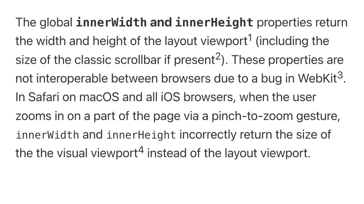 WebPlatformNews's tweet image. innerWidth and innerHeight are not interoperable webplatform.news/#1696917055000