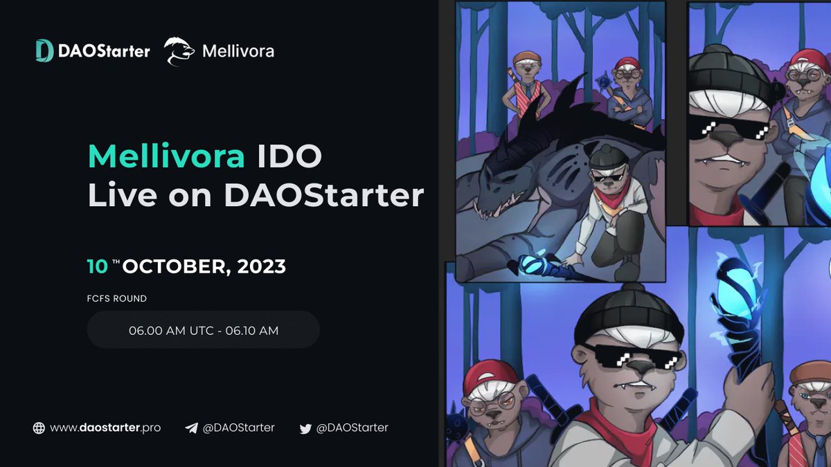 DaoStarter's tweet image. ❤️Check out the new project！

🧡Showcase your excitement for the @mellivora_art  !

🎯Purchase Here：daostarter.pro/#/saleDetail?p…

💍Risk-Free that 100% applicable to this IDO：medium.com/@DAOStarter/me…

🌈Act fast and secure your spot!

#IDO   #GameFi   #Airdrop