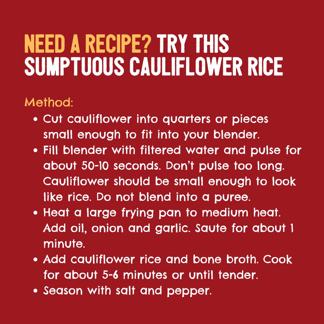 BullshotBroth's tweet photo. Ceck out our recipe for Sumptuous Cauliflower Rice for the perfect mid-week pick-me-up! 🐮🎯

#bullshot #bullshotbonebroth #bonebroth #brothrecipe #bonebrothrecipe #bonebrothrecipes #recipes #recipe #rice #lowcarb #keto #protein #collagen #ketodiet #diet #healthyeating https://t.co/hQsvrc5yZW