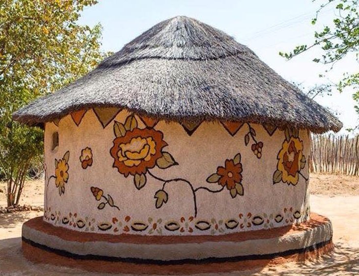 The women of Matobo, Zimbabwe paint their dwellings with intricate designs using charcoal, ash, water and soil, an annual ritual with continually changing imagery #womensart