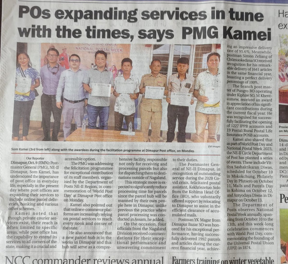 pmgdimapur's tweet photo. Snippets of News papers published in Dimapur about  #WorldPostDay  #NationalPostalWeek https://t.co/Rm8l1UHh0Q