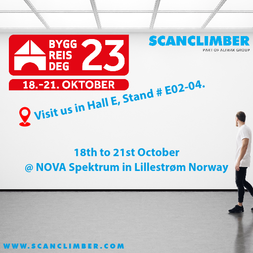 ScanclimberOy's tweet photo. Scanclimber is set to exhibit at BYGG REIS DEG 2023!
  
Mark the dates: 18th-21st October at NOVA Spektrum, Lillestrøm, Norway.

Hall E, Stand # E02-04. 

Get you Free Ticket here: https://t.co/IDAGLRUdmQ

#BYGGREISDEG2023 #Scanclimber #MCWPs https://t.co/5Y7Y7mLJlc