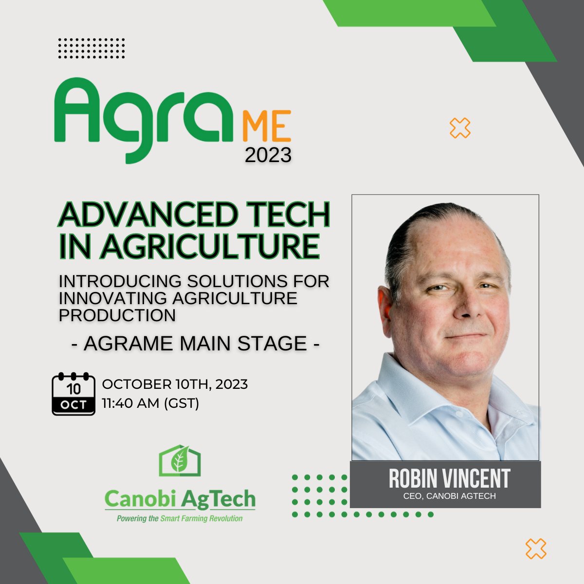 canobitech's tweet photo. Don’t miss our CEO’s presentation on Tues Oct 10th at 11:40am (GST), on the @AgraMiddleEast (#AgraME) main stage! Robin will focus on advanced #technology in #agriculture; more specifically ... expert insight on introducing solutions for innovating agriculture production. 👨🏫 https://t.co/NjWZUekQH3